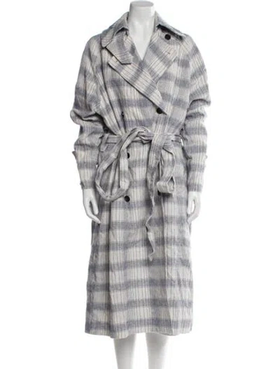Pre-owned Acne Studios Linen Plaid Print Trench Coat In Blue