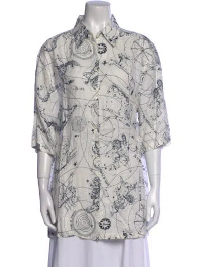Pre-owned Acne Studios Linen Printed Button-up Top In White