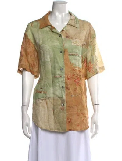 Pre-owned Acne Studios Linen Printed Top In Brown/green
