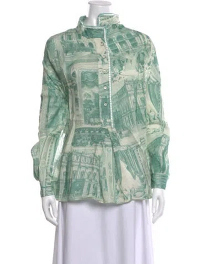 Pre-owned Acne Studios Linen Printed Top In Green