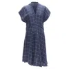 Acne Studios Linen Windowpane Bias Cut Raw Edge Dress In Blue