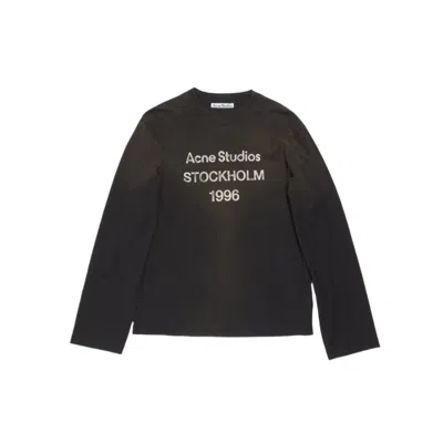Acne Studios Edden U 1996 Oversized Logo-print Distressed Cotton And Hemp-blend T-shirt In Black