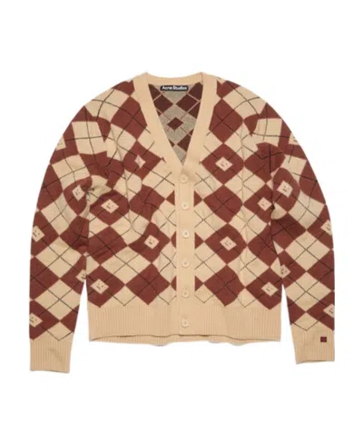 Acne Studios Logo-appliqué Diamond-pattern Cardigan In Nude