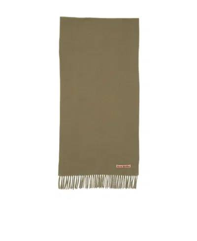 Acne Studios Logo-appliqué Wool Scarf In Brown