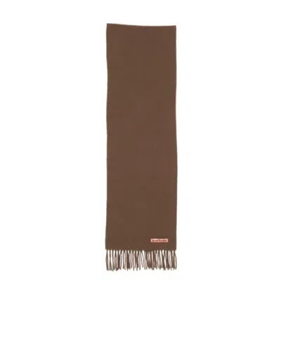 Acne Studios Fringe Wool Scarf - Skinny In Chocolate Brown