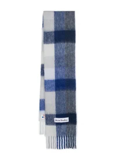 Acne Studios Logo-appliqué Checked Scarf In Blue