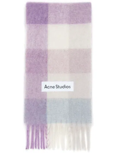 Acne Studios Logo-appliqué Checked Scarf In Lilac