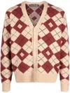 Acne Studios Logo-appliqué Diamond-pattern Cardigan In Dke Biscuit Beige/deep Red