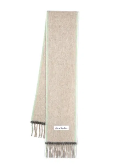 Acne Studios Vally Fringed Knitted Scarf In Neutrals