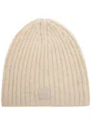 Acne Studios Face Ribbed-knit Wool Beanie In Cream