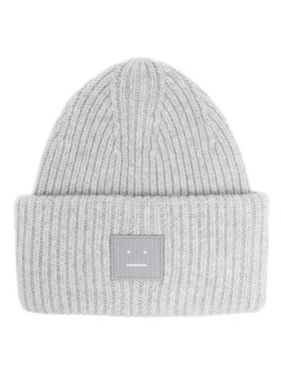 Acne Studios Womens Grey Melange Face Logo-patch Wool Beanie Hat