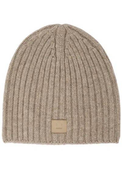 Acne Studios Logo-appliqué Wool Beanie In Brown