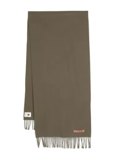 Acne Studios Logo-appliqué Wool Scarf In Green