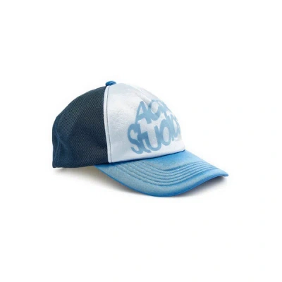 Acne Studios Flocked-logo Mesh Hat In Blue