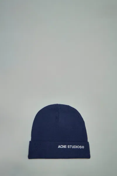 Acne Studios Logo Beanie In Blue