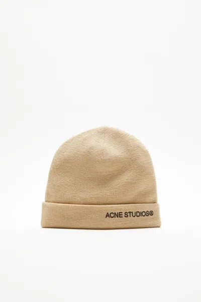 Acne Studios Logo Beanie In Shell Beige