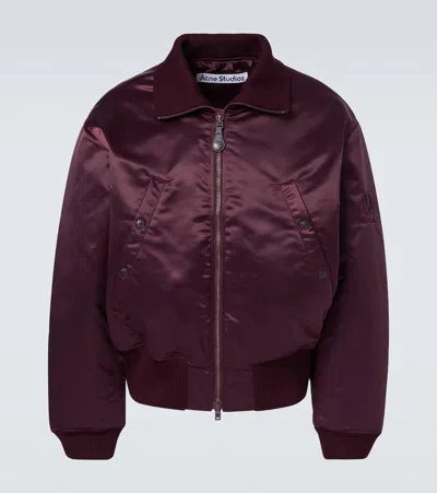 Acne Studios Logo Bomber Jacket In Burgundy