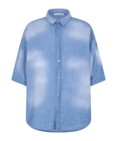 Acne Studios Logo Button Down Shirt In Blue