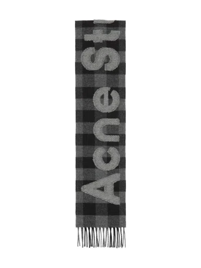Acne Studios Logo Checked Scarf In Black