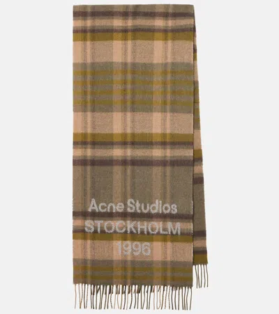 Acne Studios Logo格纹羊毛围巾 In Multi
