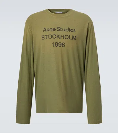 Acne Studios Logo Cotton And Hemp Jersey T-shirt In Green