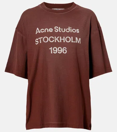 Acne Studios Edden 1996 Distressed Logo Graphic T-shirt In Brown