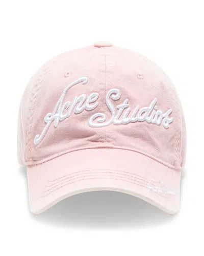 Acne Studios Logo Cotton Baseball Hat In Red