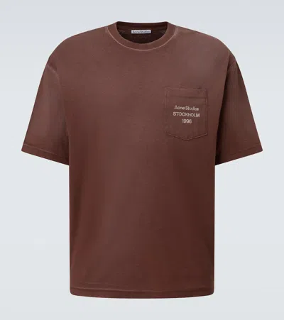 Acne Studios Exford U Oversized Logo-print Distressed Cotton-jersey T-shirt In Brown