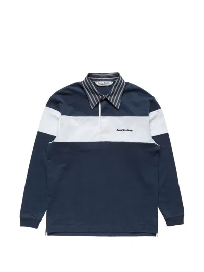 Acne Studios Logo Cotton Polo Shirt In Blue