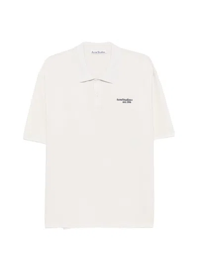 Acne Studios Logo Cotton Polo Shirt In White