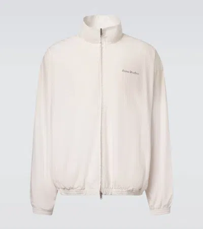 Acne Studios Logo Cotton Poplin Bomber Jacket In White
