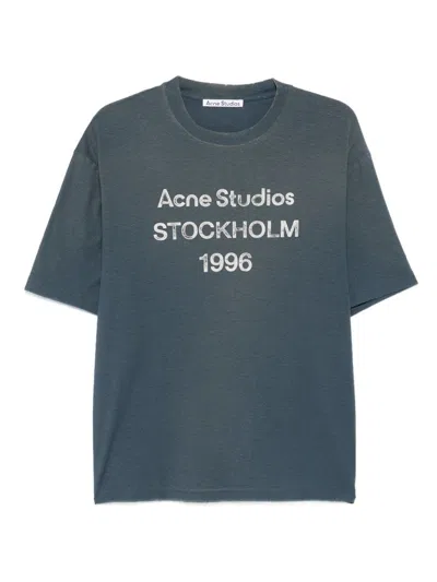 Acne Studios Logo Graphic Crew Neck Cotton T-shirt In Blue