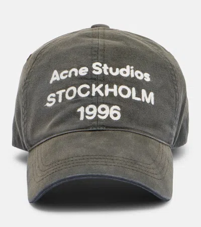 Acne Studios Logo Cotton Twill Baseball Cap In Black