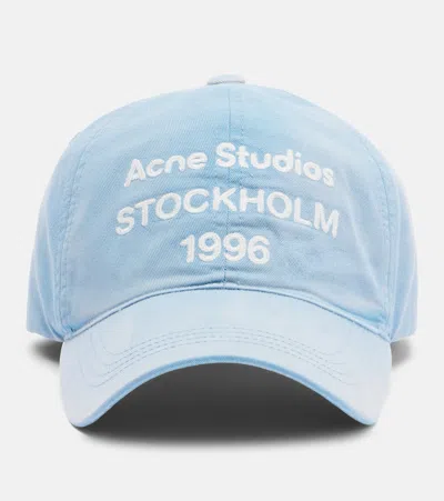 Acne Studios Logo Cotton Twill Baseball Cap In Blue