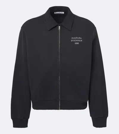 Acne Studios Logo Cotton-blend Zip-up Sweatshirt In Black