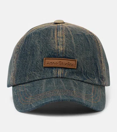 Acne Studios Logo Denim Baseball Cap In Blue