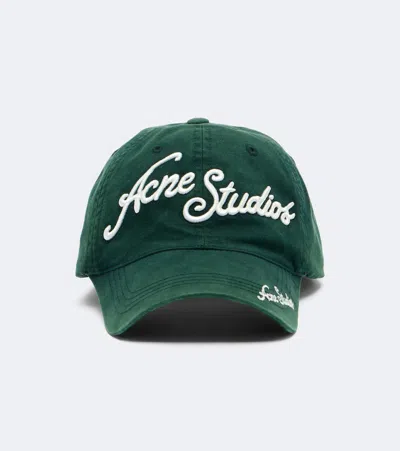 Acne Studios Logo Denim Baseball Cap In Green