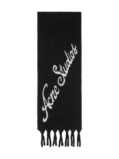 Acne Studios Logo-detail Fringe Scarf In Black