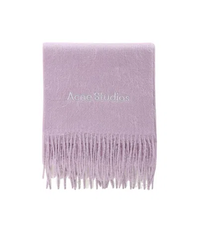 Acne Studios Logo Detail Fringed Scarf In Purple