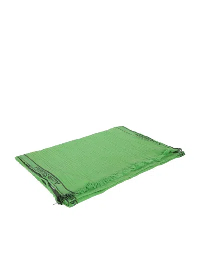 Acne Studios Logo Print Brown Scarf In Green