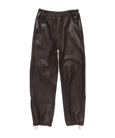Acne Studios Logo Details Leather Casual Pants In Brown