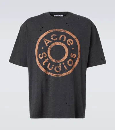 Acne Studios Logo Distressed Cotton-blend Jersey T-shirt In Black