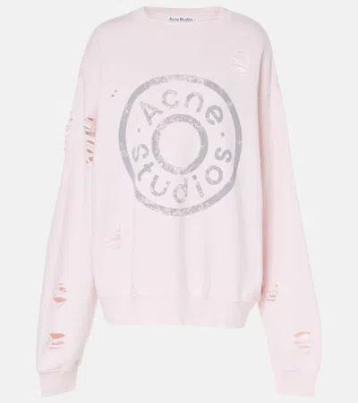 Acne Studios Logo Distressed Cotton-blend Sweatshirt In Faded Pink