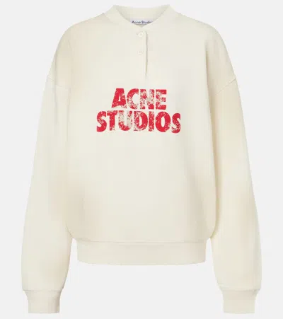 Acne Studios Logo Distressed Cotton Jersey Sweatshirt In Neutral