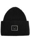Acne Studios Crystal-embellished Ribbed Wool Beanie In Black