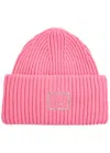 Acne Studios Pink Embellished Face Logo Beanie In Pink