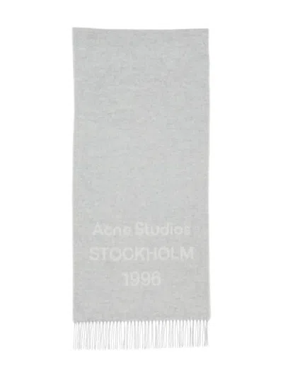 Acne Studios Logo-embellished Wool Scarf In Gray