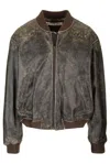 Acne Studios Black Distressed Leather Bomber Jacket In Black