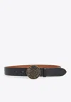 Acne Studios Embossed Black Calf Leather Belt With Aged Gold-tone Buckle In Black
