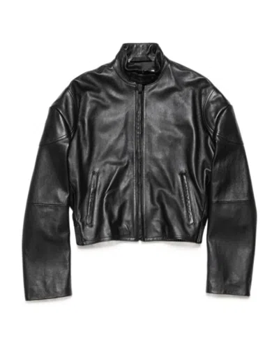 Acne Studios Logo-embossed Leather Jacket In Black